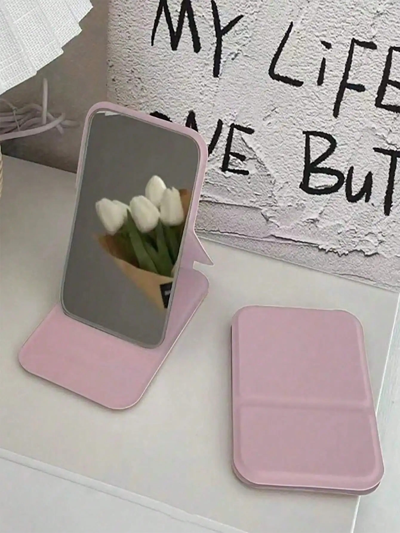 1PC ポータブル折りたたみ式旅行化粧鏡旅行必需品簡単に収納できるミニミラー化粧バッグ必需品