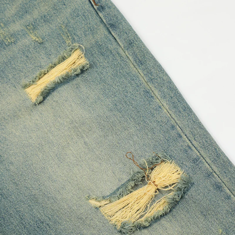 UPRAKF Ripped Jeans Summer Streetwear Basic Pants Fashion High Street Casual Denim Fit Blue Autumn