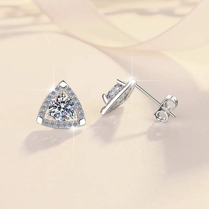 s925 sterling silver stud earrings with geometric triangle shield temperament earrings with Moissanite earrings