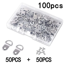 100Pcs Oil Painting Mirror Picture Frame Hanger, Round D Ring Buckle, Photo Wall Hook With Screws