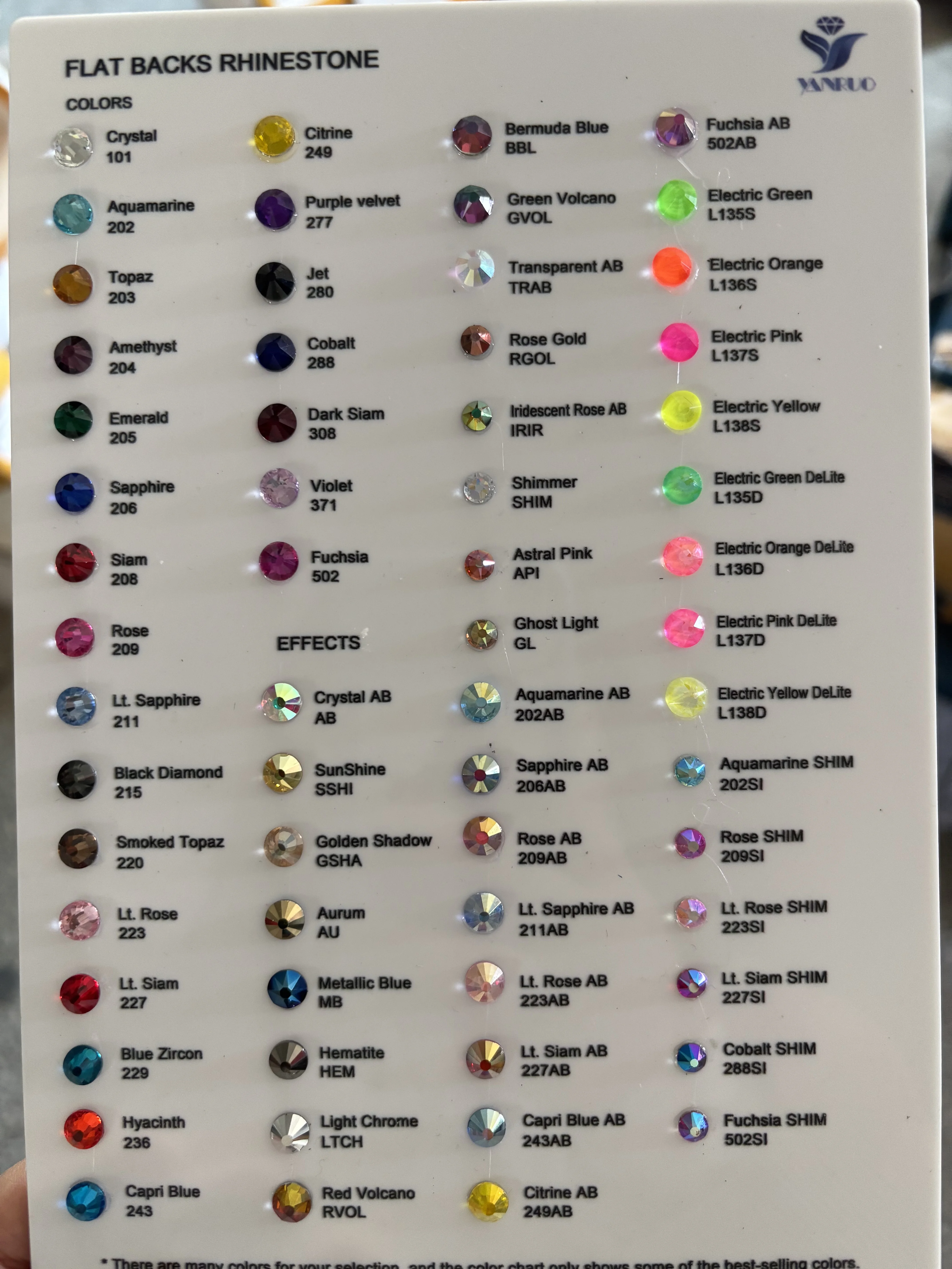 

Flat-back Glass Rhinestones Color Card