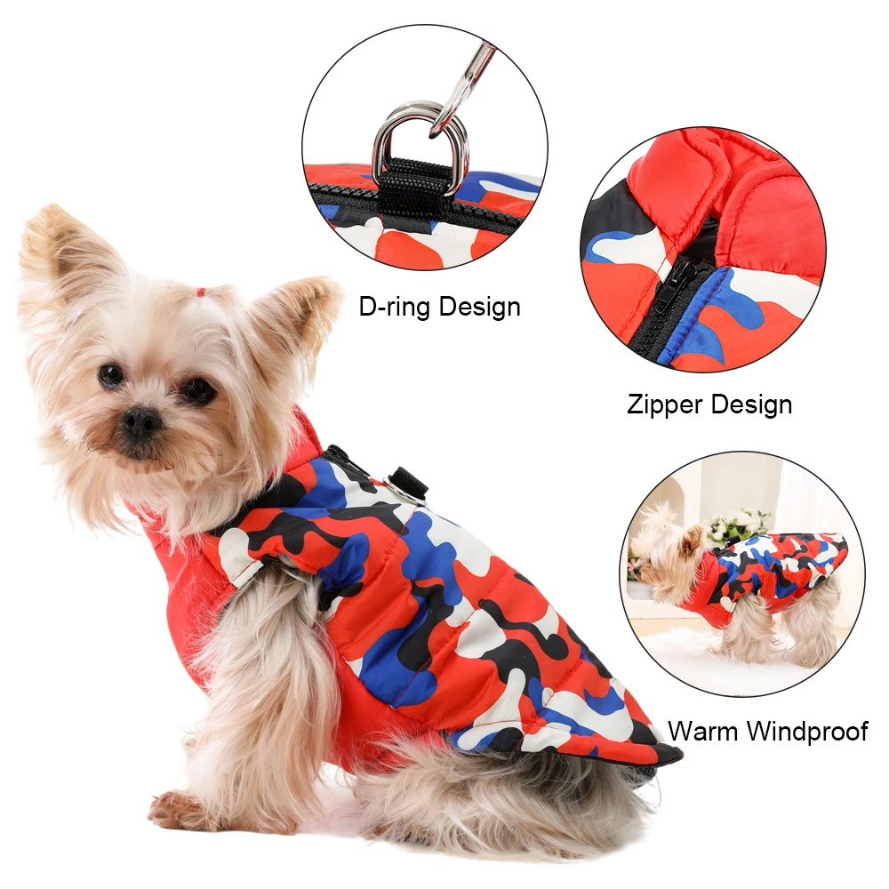 Herbst-Winter Warme Haustierkleidung Tarnmuster Kleine Mittelgroße Hunde Katzen Jacke Mit Reißverschluss Yorkshire Mops Wasserdichte Weste Outfits