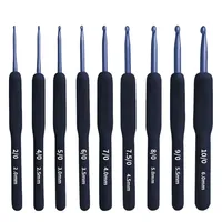 9Pcs Blue Soft Handle Crochet Set DIY Sweater Knitting Crochet With Tool Kit Silicone Non Slip Crochet Sewing Tool