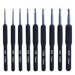 9Pcs Blue Soft Handle Crochet Set DIY Sweater Knitting Crochet With Tool Kit Silicone Non Slip Crochet Sewing Tool