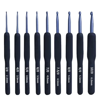 9Pcs Blue Soft Handle Crochet Set DIY Sweater Knitting Crochet With Tool Kit Silicone Non…