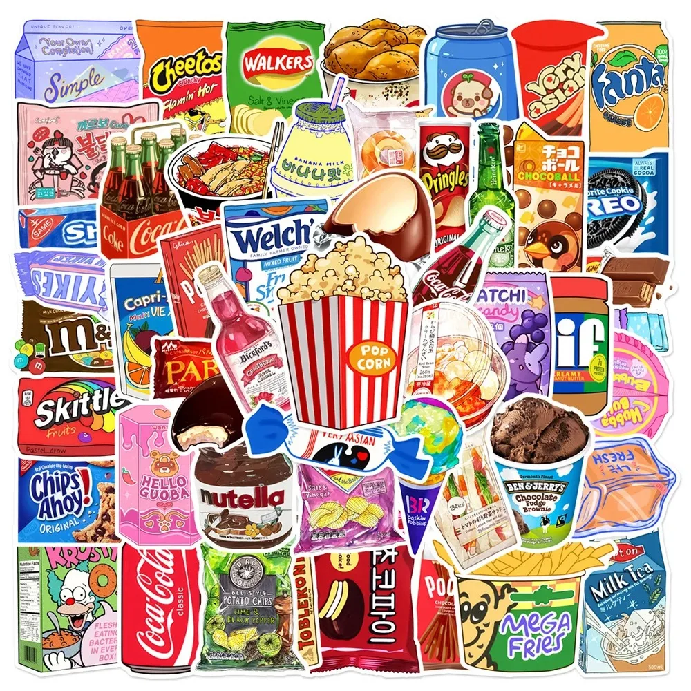 100PCS Snack Packaging Cartoon Trendy Graffiti Sticker Waterproof Toy Decoration Notebook Kids Gift IPadPVCSticker