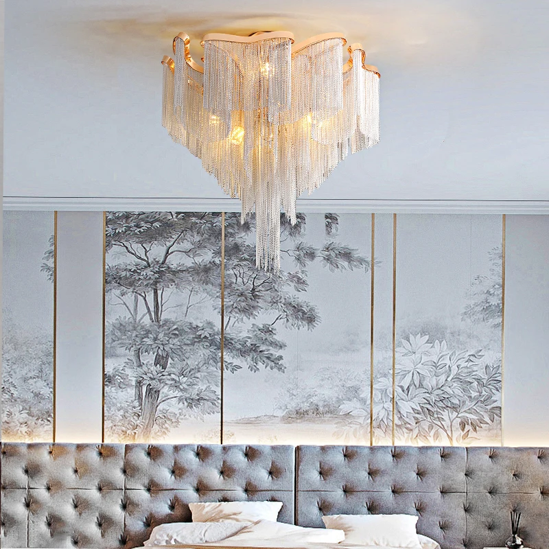 Aluminum Tassels LED Pendant Lights New Gold Lustres Chrome Hanging Lamps for Ceiling Modern Decoration Home Decor for Bedroom