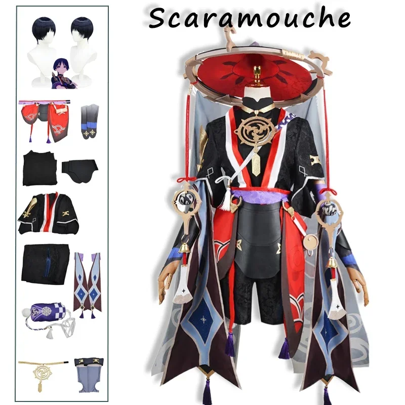

FC6Scaramouche Косплей Genshin Impact Костюм Странник Парик Комплект обуви Аниме Хэллоуин Косплей Униформа Мужчины Balladeer Kun@FC8!