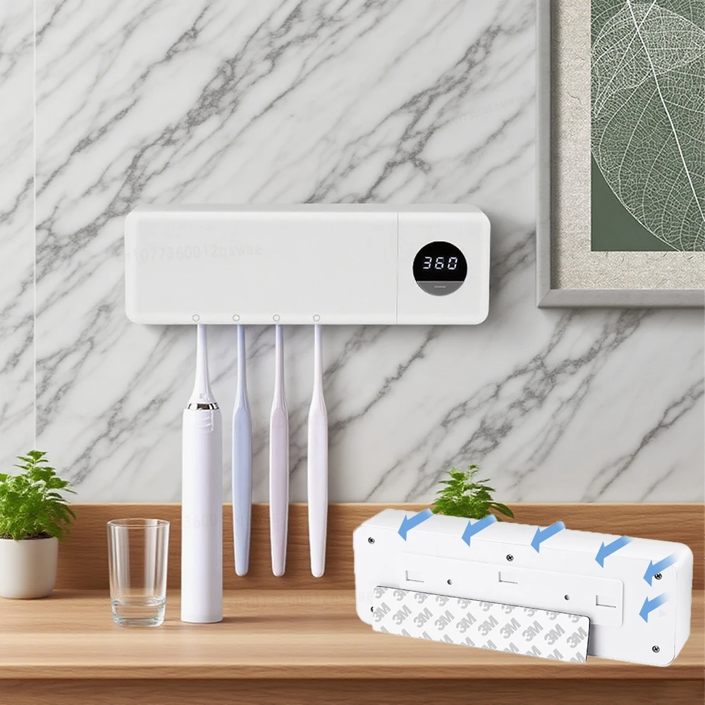 Electric Toothbrush Sterilizer UV Toothbrush Sterilization with 4 Slots Rechargeable Wall Mounted for Bathroom Toothbrush Holder
