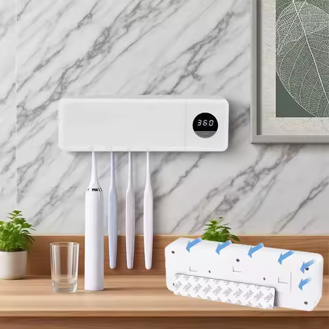 Electric Toothbrush Sterilizer UV Toothbrush Sterilization with 4 Slots Rechargeable Wall Mounted for Bathroom Toothbrush Holder