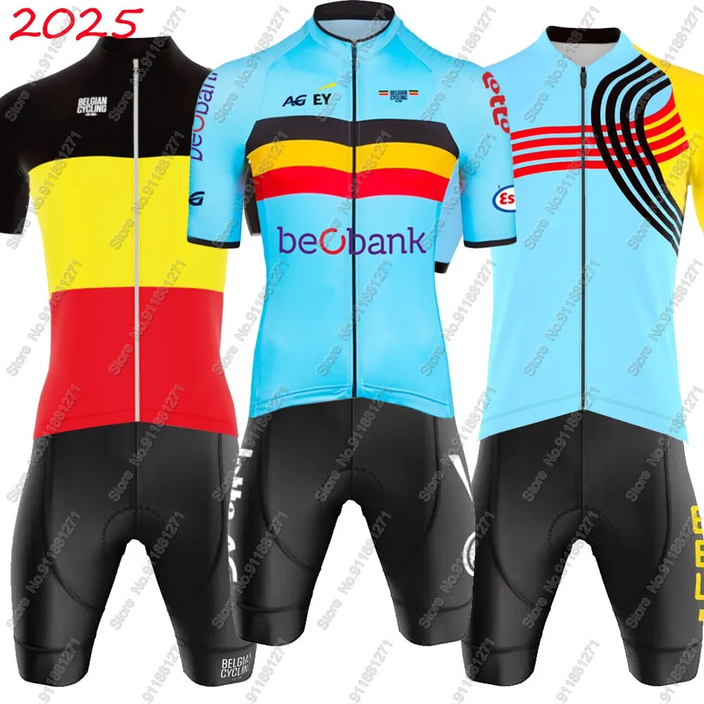

Belgium National Team 2025 Cycling Jersey Set European Short Sleeve Clothing Road Bike Suit Bicycle Bib Shorts MTB Maillot