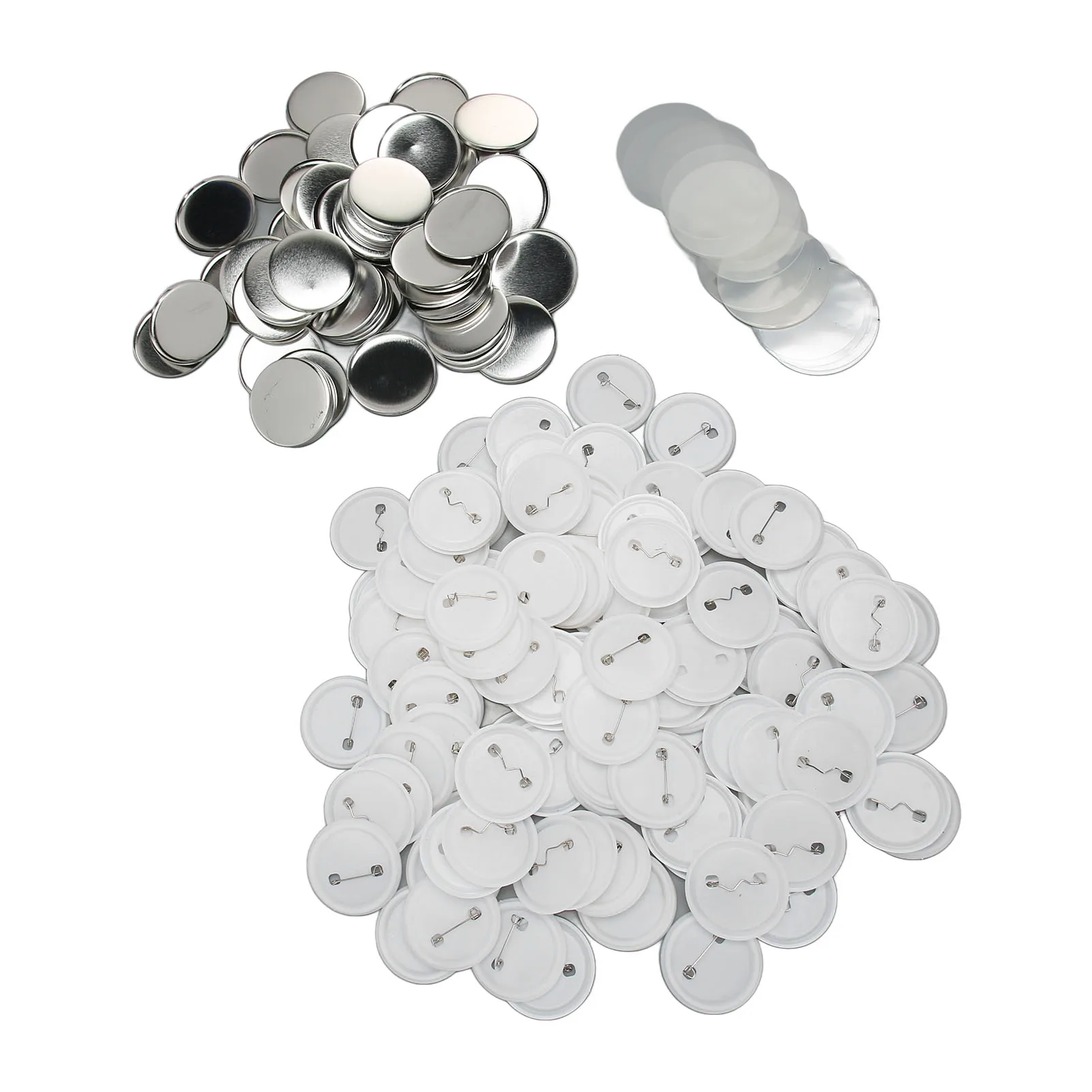 100 pièces de supports de boutons à épinglette en fer blanc avec base en plastique, antirouille, largement utilisées, fournitures pour la fabrication de badges et de boutons DIY, 50 mm / 1,97 po
