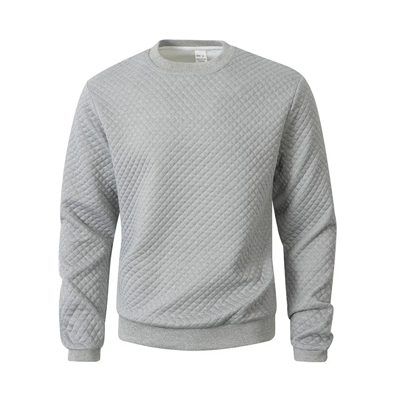 Jersey de cuello redondo para hombre, sudadera informal de Color sólido con cuadros de Jacquard, suéteres ajustados cálidos de manga larga, ropa de calle de punto, otoño
