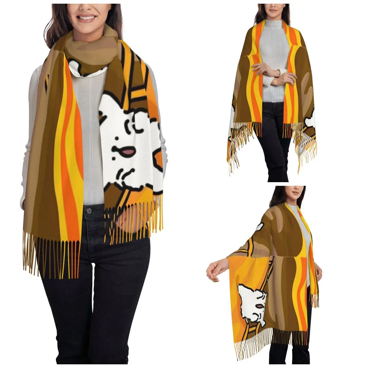 Womens Scarf with Tassel Ins Korea Line Puppy Maltese Large Soft Warm Shawl Wrap Screaming Shouting Gifts Pashmina Scarves