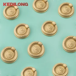 KEDLO Solid brass European classical circular handle furniture hardware kitchen cabinet knob drawer gold pull handle