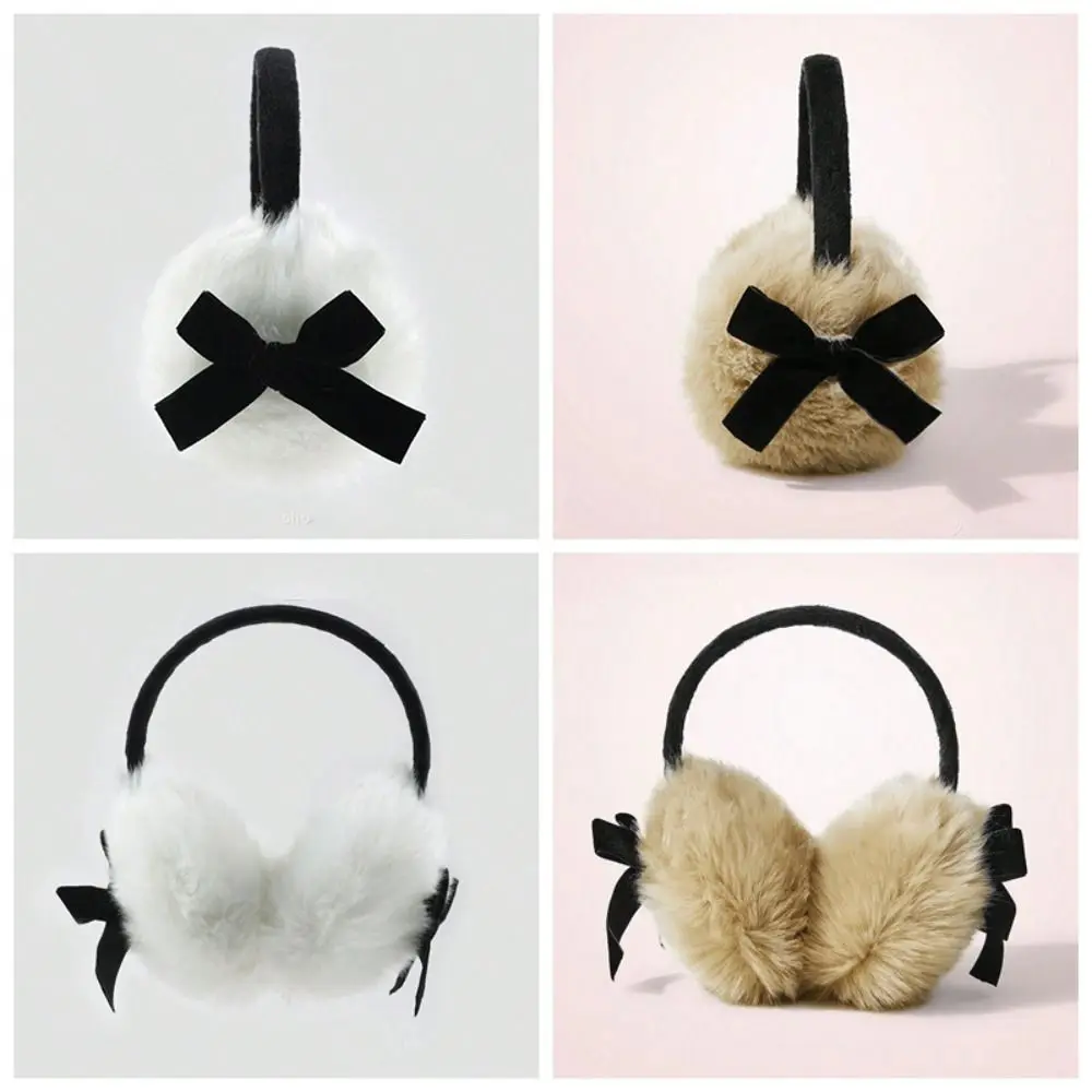 Cute Japanese Faux Fur Plush Earmuffs JK Sweet Thicken Y2k Bowknot Earmuffs Windproof Cycling Winter Earflap Women