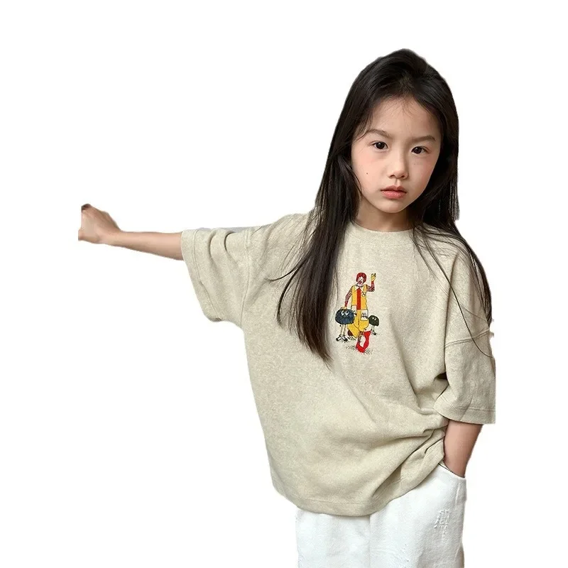 Children Clothing Kids 2024 Summer New Korean Style Short Sleeve Cartoon Printed T-shirt for Boys and Girls Cute Short Sleeve