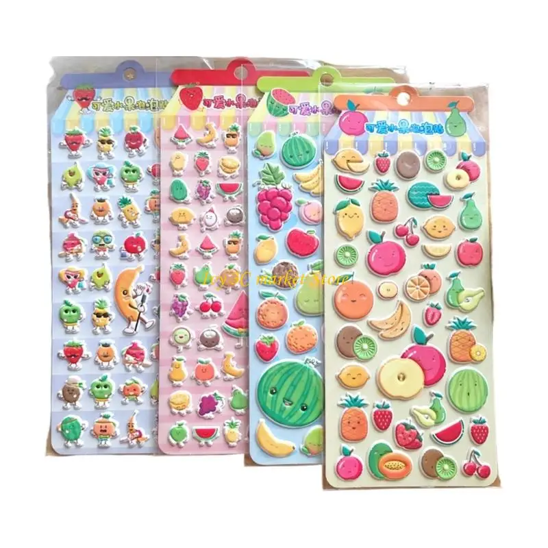 

D7YC Cartoon Fruit Themed Foam Sticker for Notebook Journal Phone Cover Album Scrapbooking Decoration Children Reward Sticker
