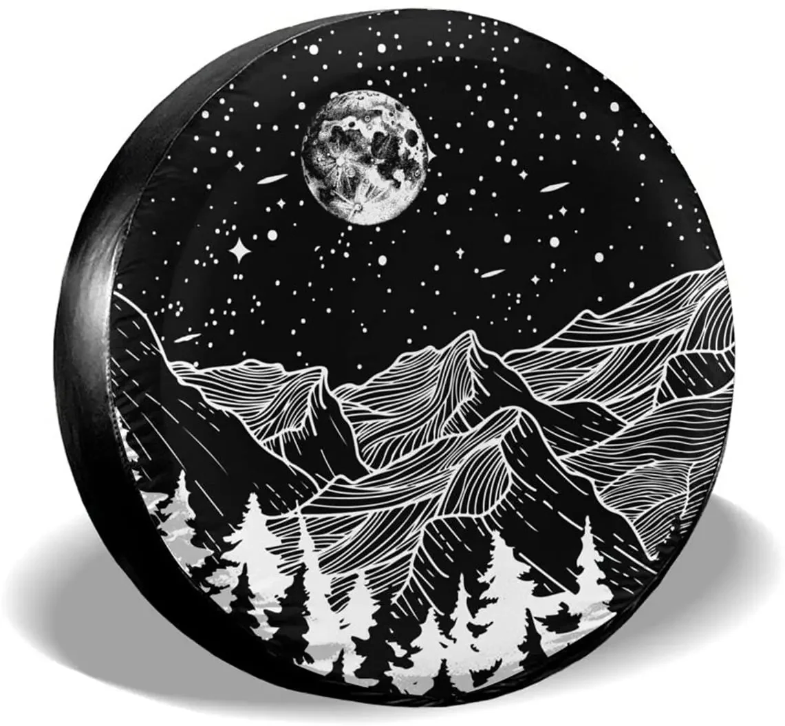 Moon and Star Camping Spare Tire COVER Wheel Protectors Weatherproof Universal for Trailer Rv SUV Truck Print Pattern 14-17inch