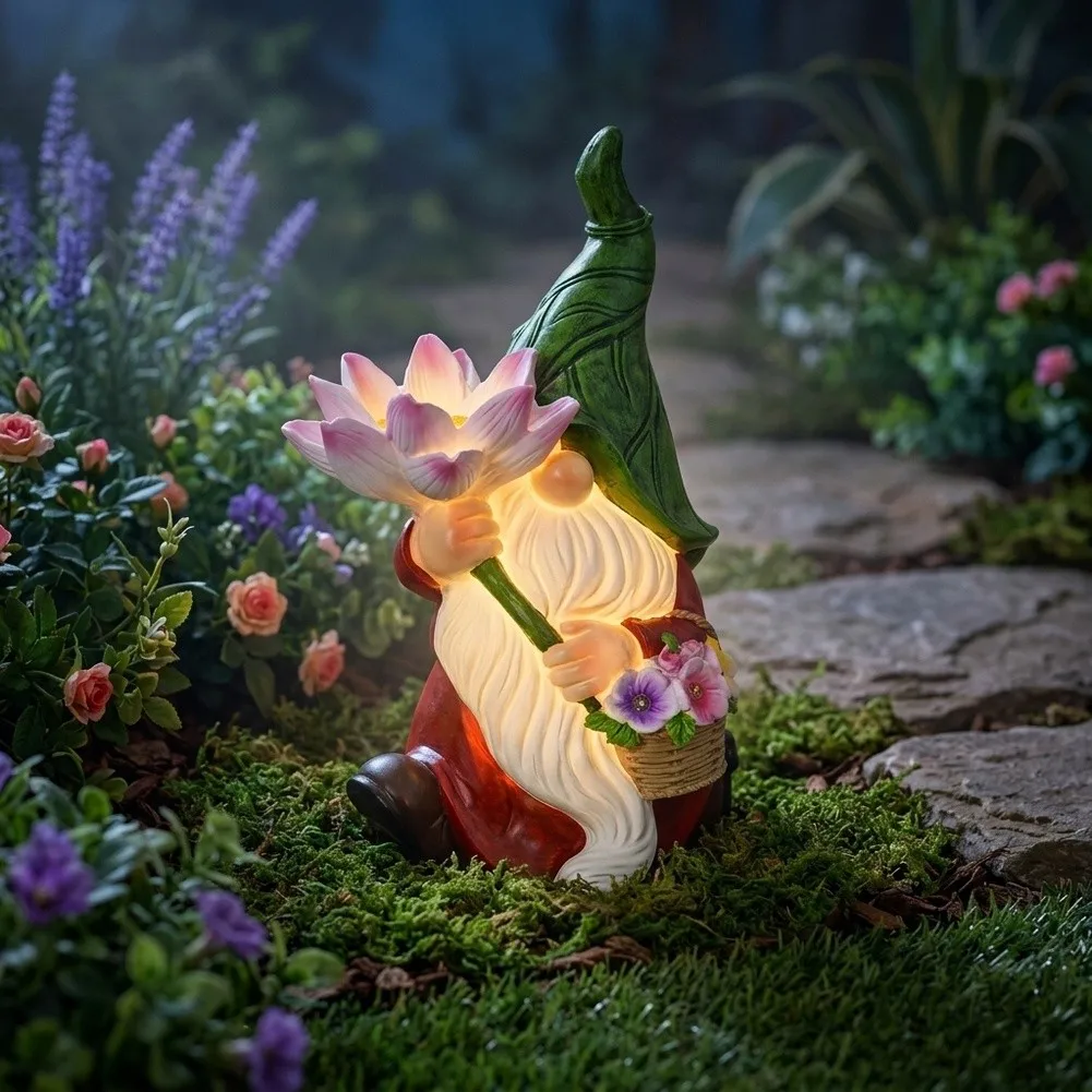 Hand Carved Resin Garden Gnomes with Nighttime Glow Effect for Outdoor Decor Use in Gardens Patios and Balconies
