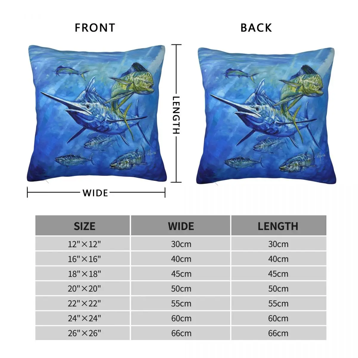 Dorado Marlin And Tuna Square Pillowcase Polyester Linen Velvet Printed Zip Decor Throw Pillow Case Car Cushion Cover