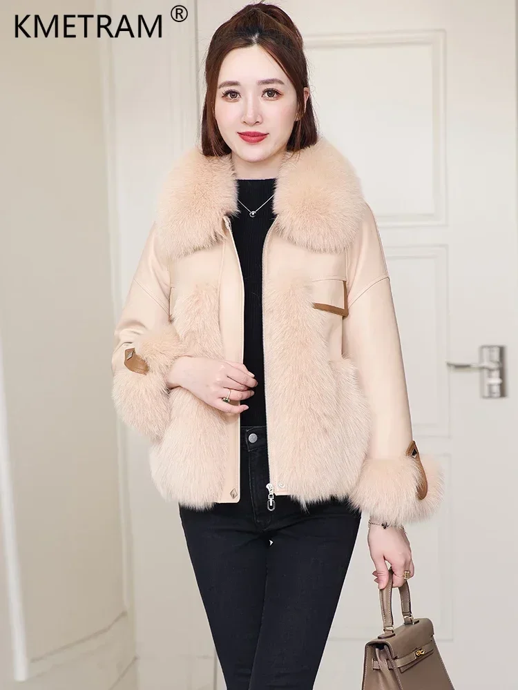 Real Leather Jacket Women Winter High Quality Genuine Sheepskin Spliced Fox Fur Coat Luxury Down Coats Chaquetas Para Mujer