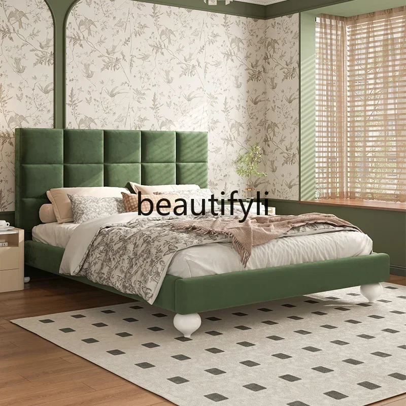 

ssK178 ss25 NQ09Fabric bed High-grade soft bed Bedroom Light French cream fabric bed 1.8 meters Modern light luxury Modern maste