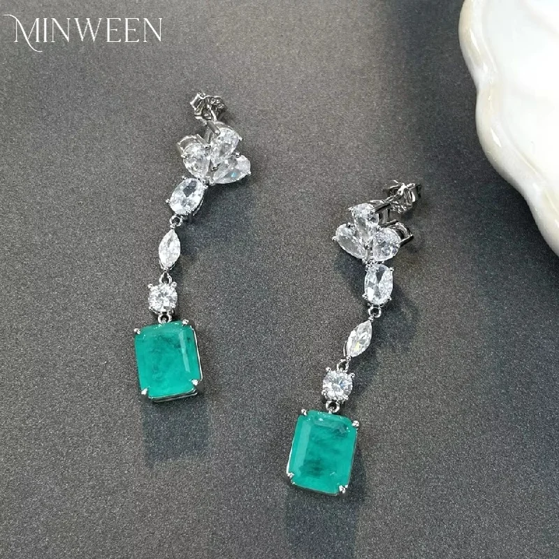 MINWEEN 4ct Square Lab Muzo Emerald Drop Earrings With S925 Sterling Silver  For Women Luxury Elegant Jewelry