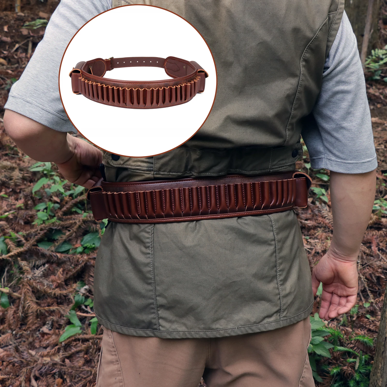 

Tourbon Shooting 34''-44'' Leather 410 Gauge Gun Bandolier Cartridges Belt Ammo Holder Carrier with Pockets Hunting Accessories