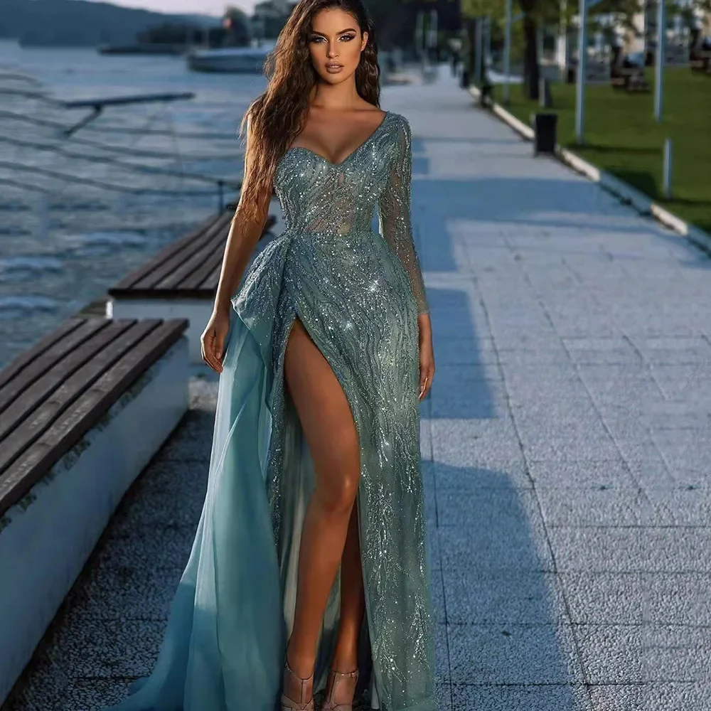 2024 New arrival women luxury temperament see-through slim fit evening dress high waist elegant tailing gown for ladies