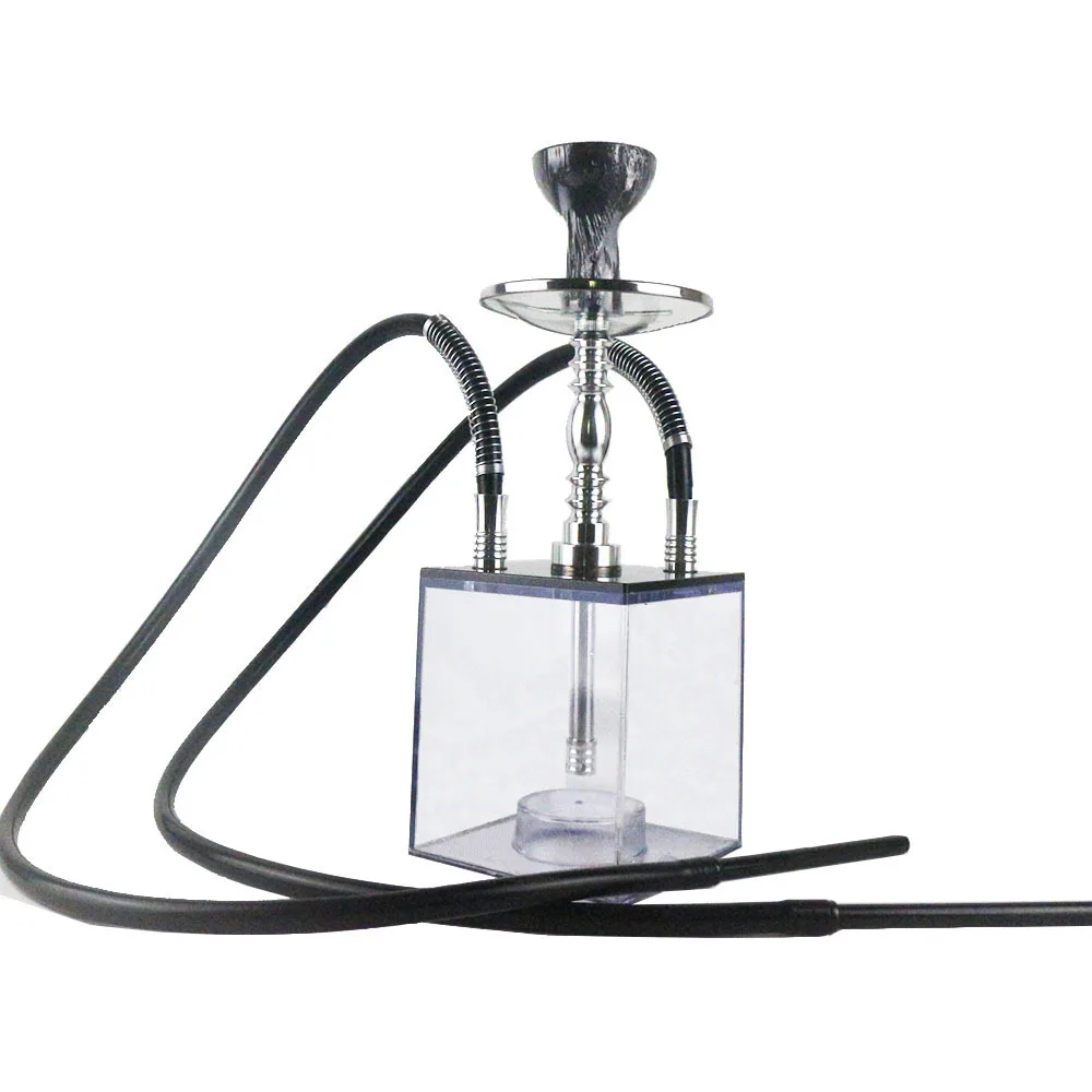 Acrylic Hookah Set with Led Light Shisha Water Pipe Silicone Bowl&clip&pipe Double Hose Nargile Chicha Transparent Hookah Set