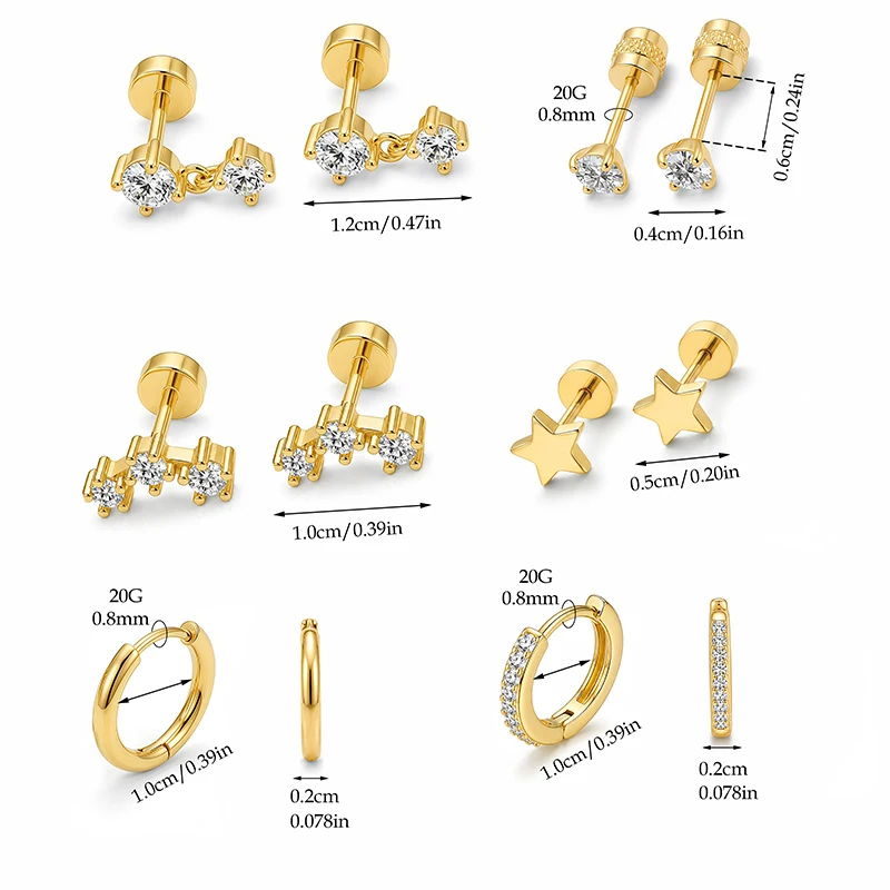 EVISPOL 20G Stainlesss Steel CZ Flat Back Stud Earring for Women Men Hypoallergenic Huggie Hoop Earrings Helix Piercing Jewelry