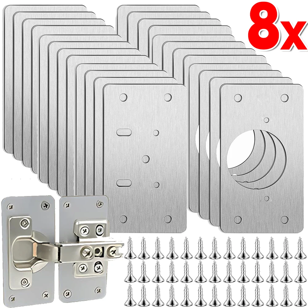 Cabinet Hinge Repair Plates Kit Stainless Steel Kitchen Cupboard Door Hinge Mounting Fixing Plate with Hole Hardware Accessories