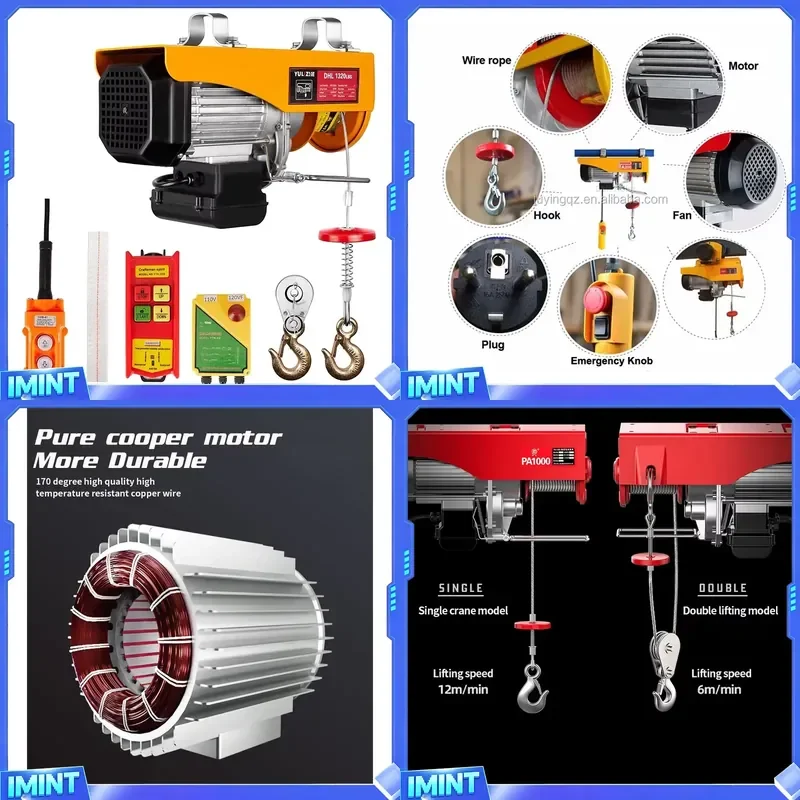 Portable PA100/200kg Small Electric Wire Rope Hoist with 12 Meters Rope