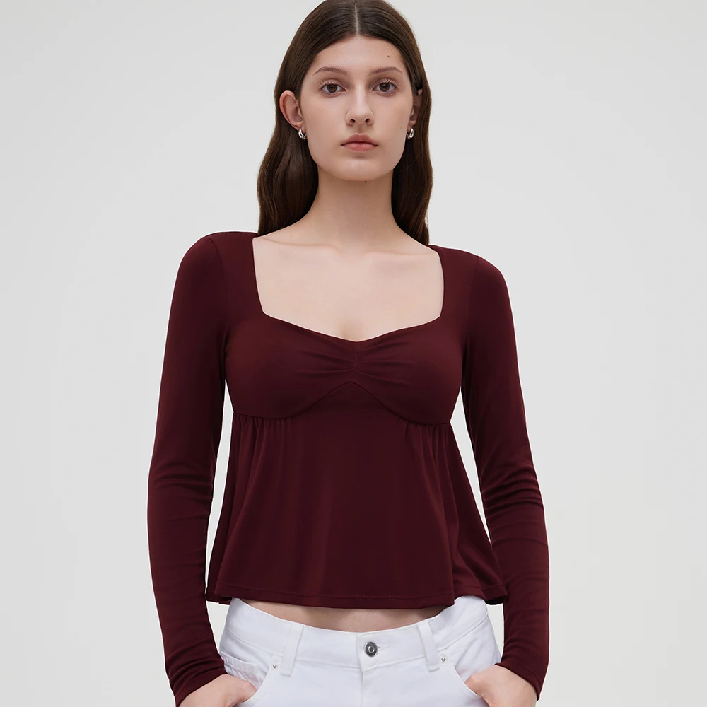 Damen Fairy Y2k Cottage T-Shirt Coquette Quadratischer Ausschnitt Langarm Babydoll Tees Herbst Frühling Vintage Kleidung Lässiger Pullover Top – Detail 6