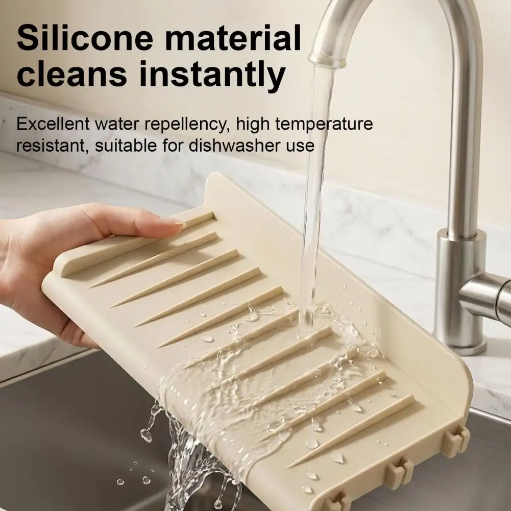 Draining Mat with Suction Cups Non-slip Draining Mat Silicone Kitchen Sink Mat with Suction Cups Foldable Splash for Faucet