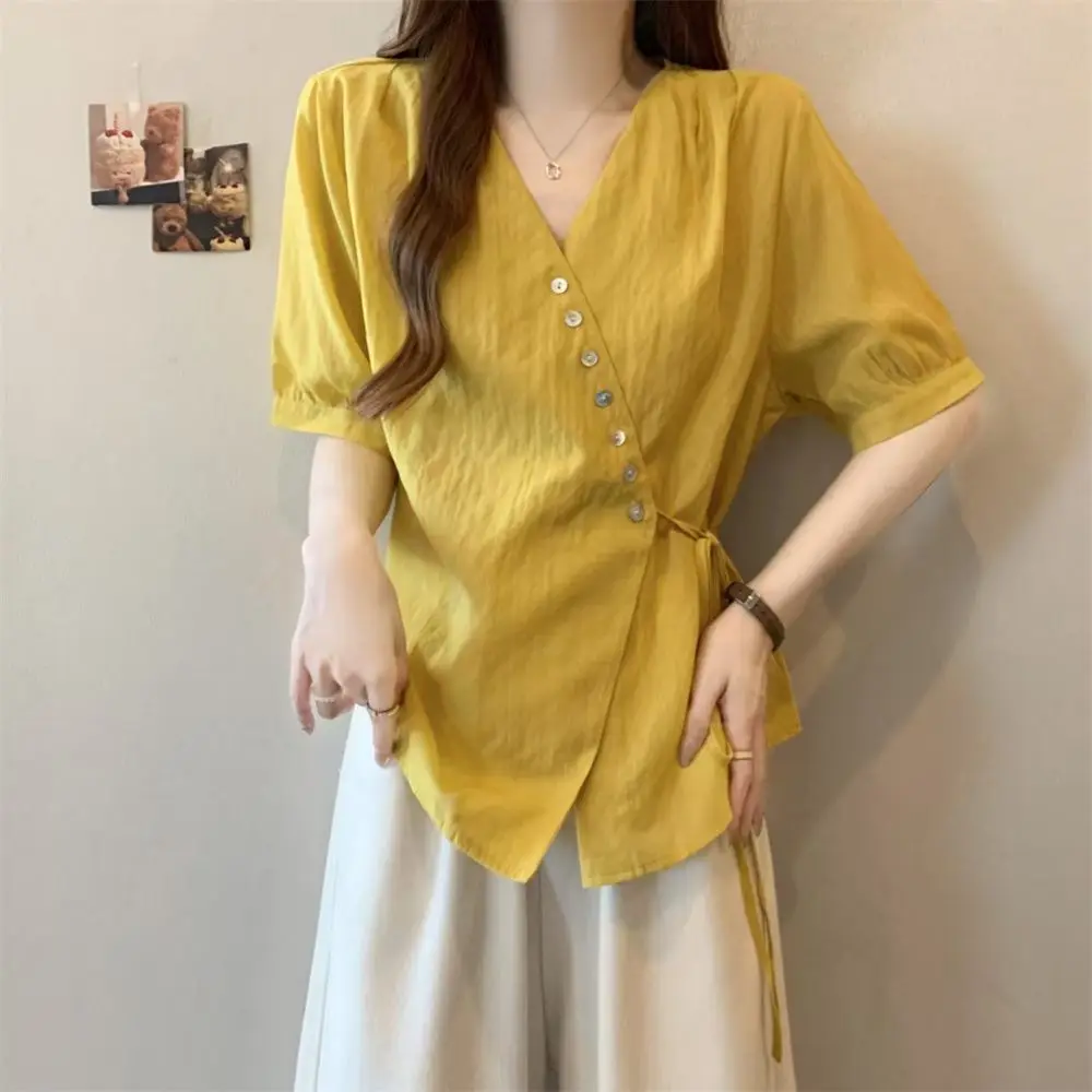 

Short Sleeve Shirts Womens Lace Pintuck Layered Cropped Shirt College Class Sweet Preppy Artistic Student Youthful Girlish