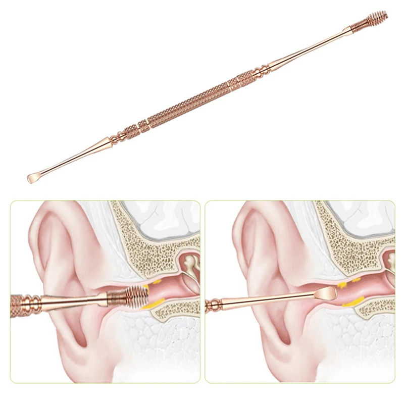 Double Head Aço Inoxidável Espiral Earpick, Ear Scoop, Earwax Escavação Ferramentas, Earwax Cureta Colher, Ear Clean, Tooth Cleaner