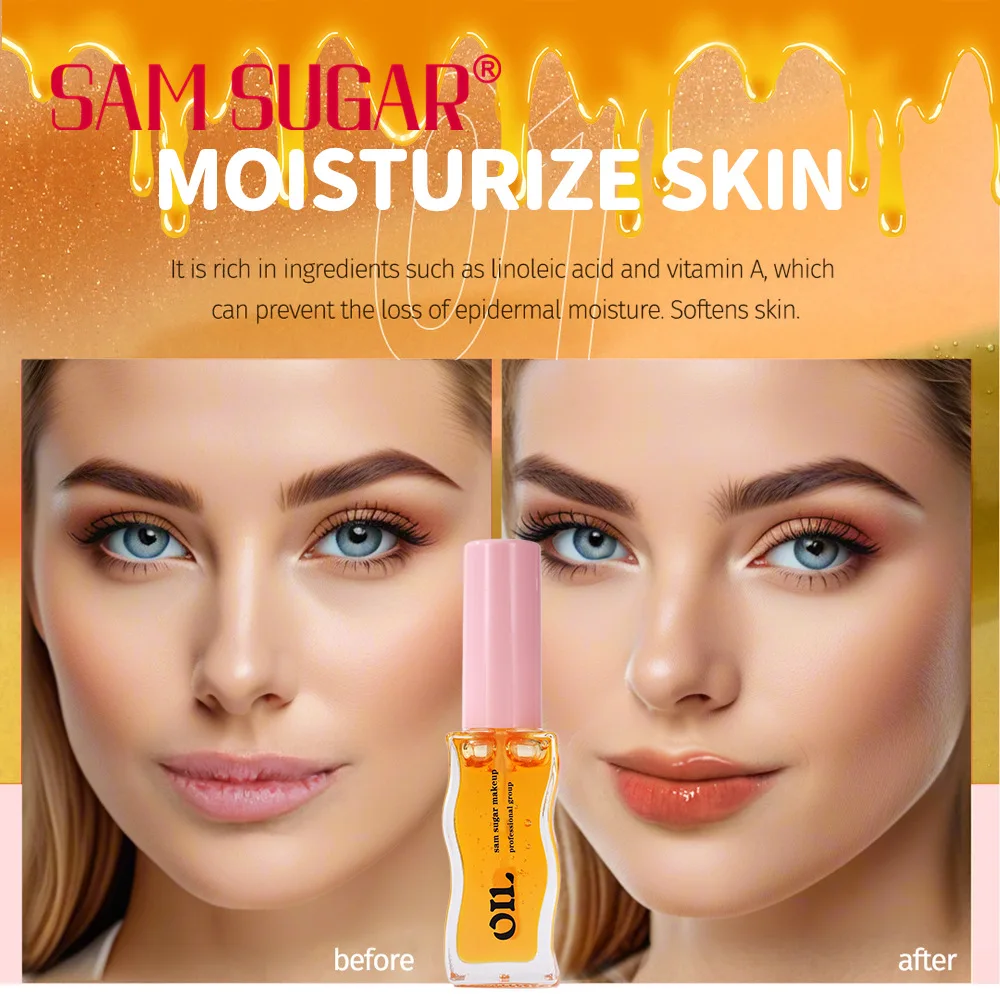 SAM SUGAR 6 colores fruta miel perla aceite de labios esencial reduce las líneas de los labios hidratación de larga duración cuidado de los labios esmalte de labios transparente