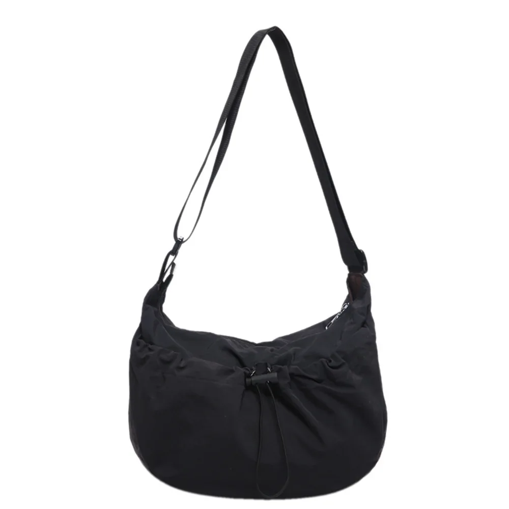 Pleated Crossbody Bag for Women Large Capacity Shoulder Bags Adjustable Nylon Strap Drawstring Handbag Casual Female Tote Bag