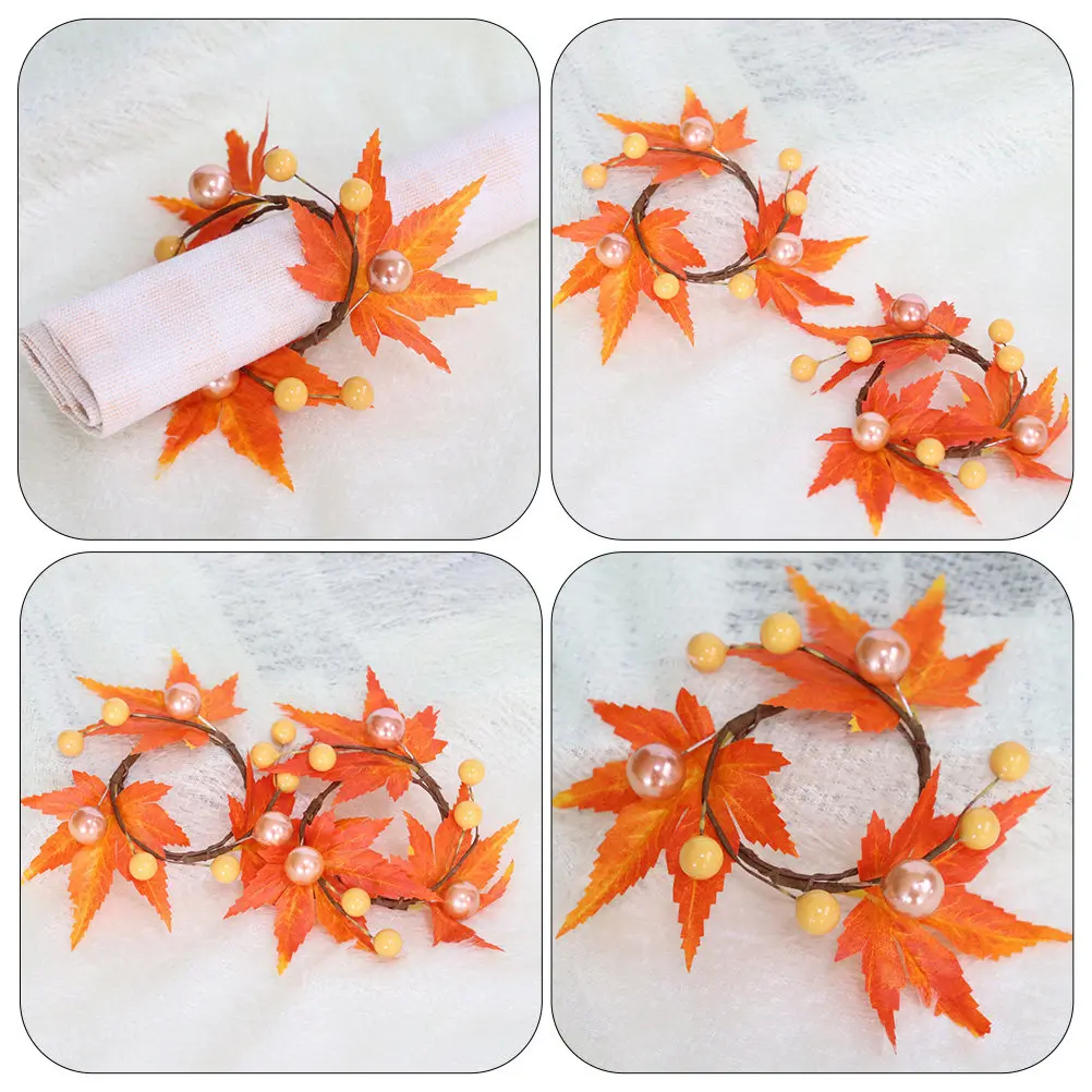 4Pcs Maple Leaf Napkin Rings Elegant Table Decor Napkin Buckles for Thanksgiving Party Holiday Gift Formal Casual Dining Decor