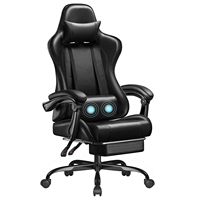 Gaming Chair with Footrest and Massage Lumbar Support Height Adjustable Ergonomic Computer Chair (Black)
