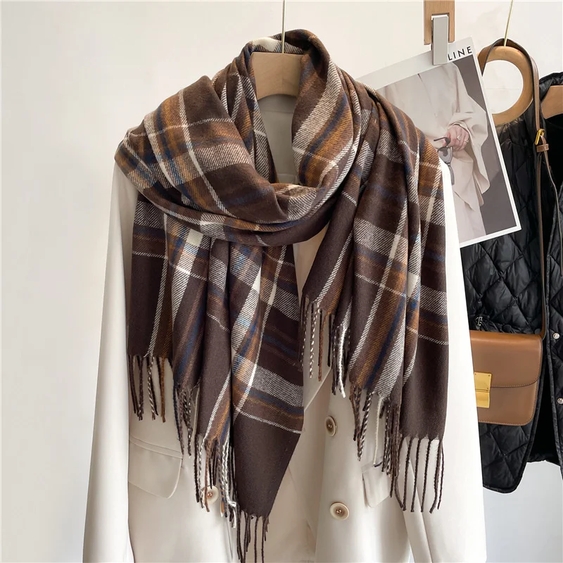 2024 Imitation Cashmere Scarf Winter Plaid Scarf Long Tassel Shawl Warm for Women Pashmina Scarves Wrap Fashion Foulard