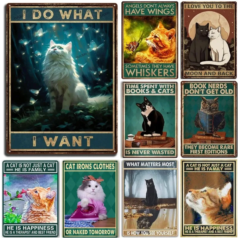 Zabawny kot Dekor Metalowe blaszane znaki I Do What Want Cute Cats Plakaty Wall Art Znak dla estetyki Łazienka Ogród Dekoracja domu