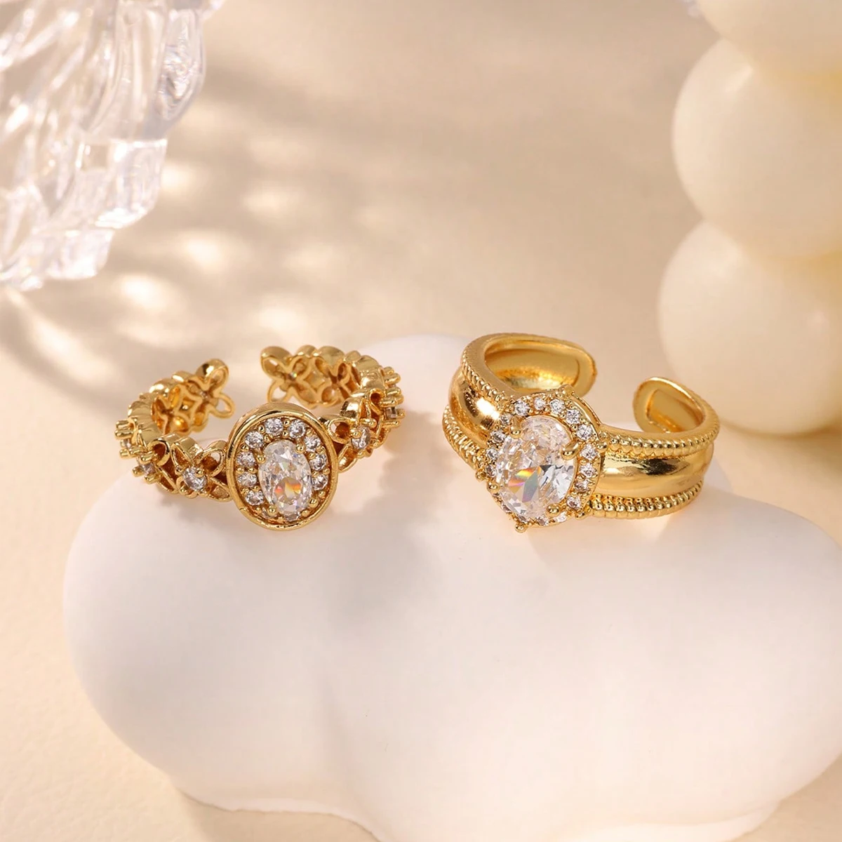 Luxury Big Zircon Geometric Stainless Steel Rings for Women Mama 18K Gold-plated Anti Rust Ring Wedding Jewelry Accessories Gift