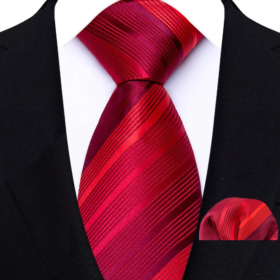 New Arrival Men's Ties For Men Red Pocket Square Ties Set Fashion Woven Neck Tie Hanky Set For Wedding Party Business Gift