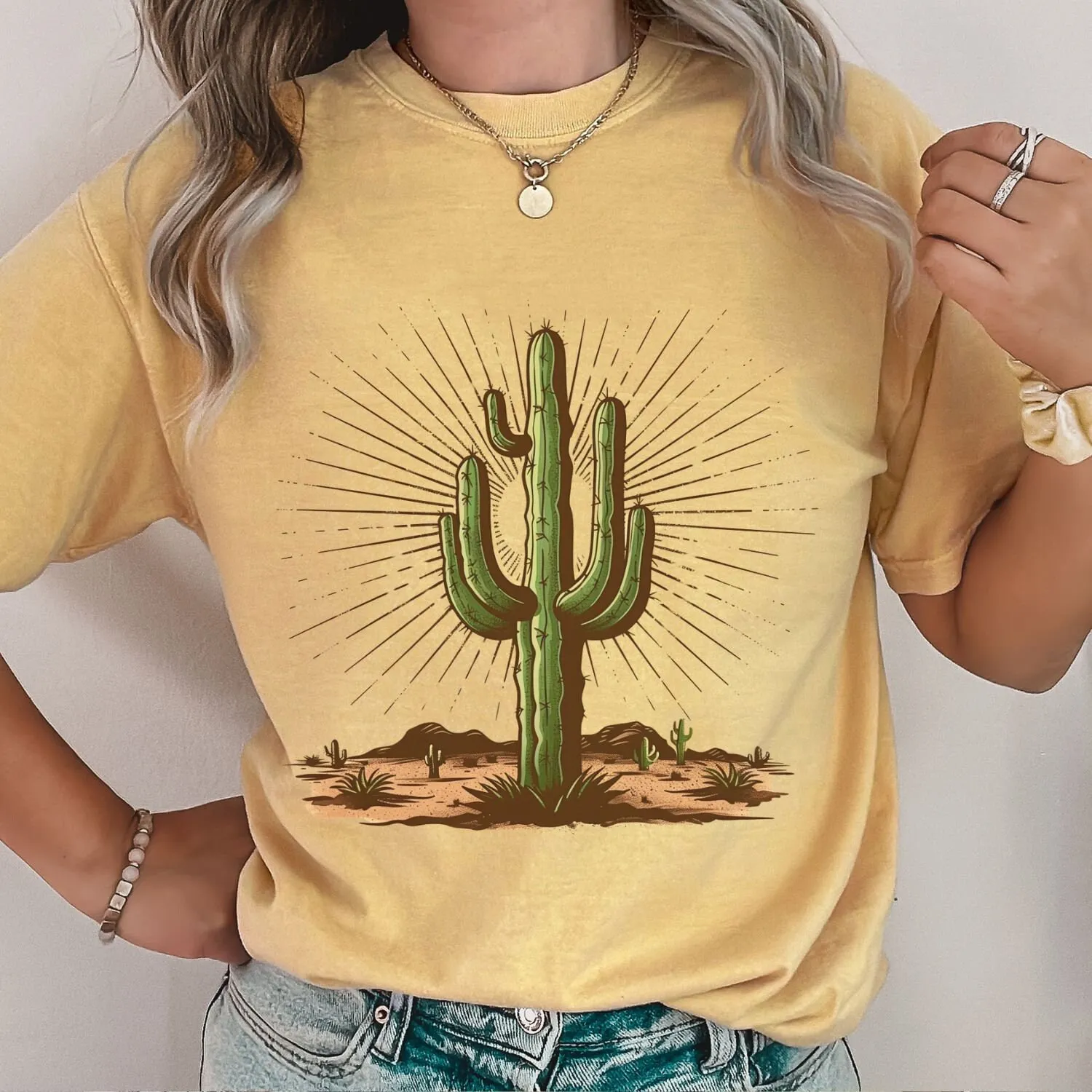 Cactus T Shirt Desert Saguaro Arizona Outdoors Hiking Nature Camping Sunset Cacti Oversized