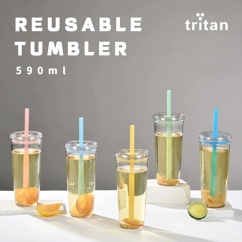

New 590Ml Tritan Straw Cup Milk Tea Cup Coffee Cup Multi Color Large Capacity Straw Cup Sports Water Cup