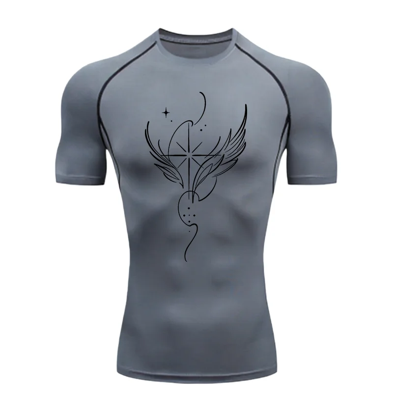 

Stars and Wings Design 2026 Men's Sports T-shirt Training Fitness Compression Rashgard Tops Quick Dry Short Sleeve T-Shirt