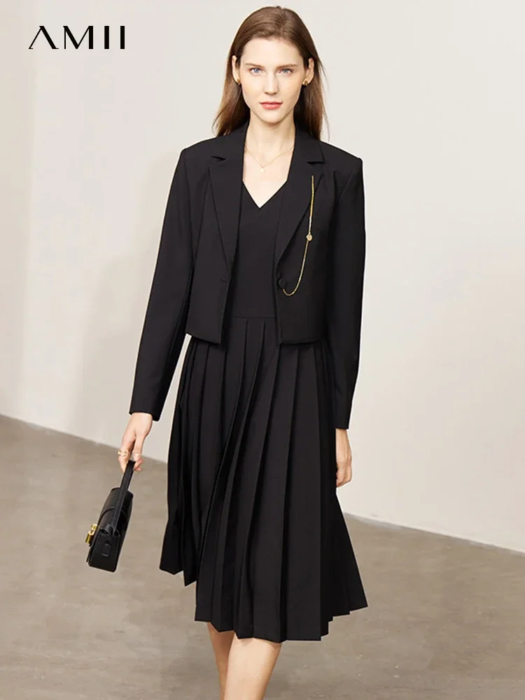 

AMII Minimalism Dress Sets for Women 2023 Spring Pleated Vestido Blazer & Suits Two Piece Set for Women Separately Sale 72311006